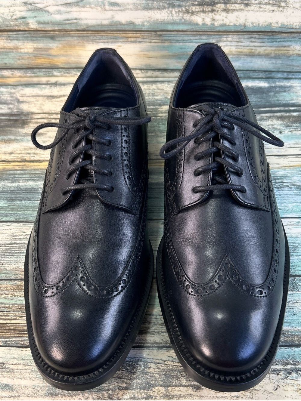 Cole Haan Grand OS Wingtip Oxford Mens 9.5 Navy Blue Leather Business Dress Shoe